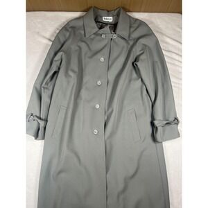 Totes II Rain Coat Womens 18 Gray Long‎ Button Front Lined Trench Cuff Tabs